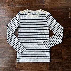J Crew Striped Long Sleeve Tee with Gold Buttons